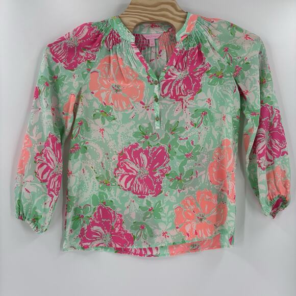 Lilly Pulitzer Elsa Top Women's Small Multicolor 100% Silk Floral Pattern Shirt - Picture 4 of 6
